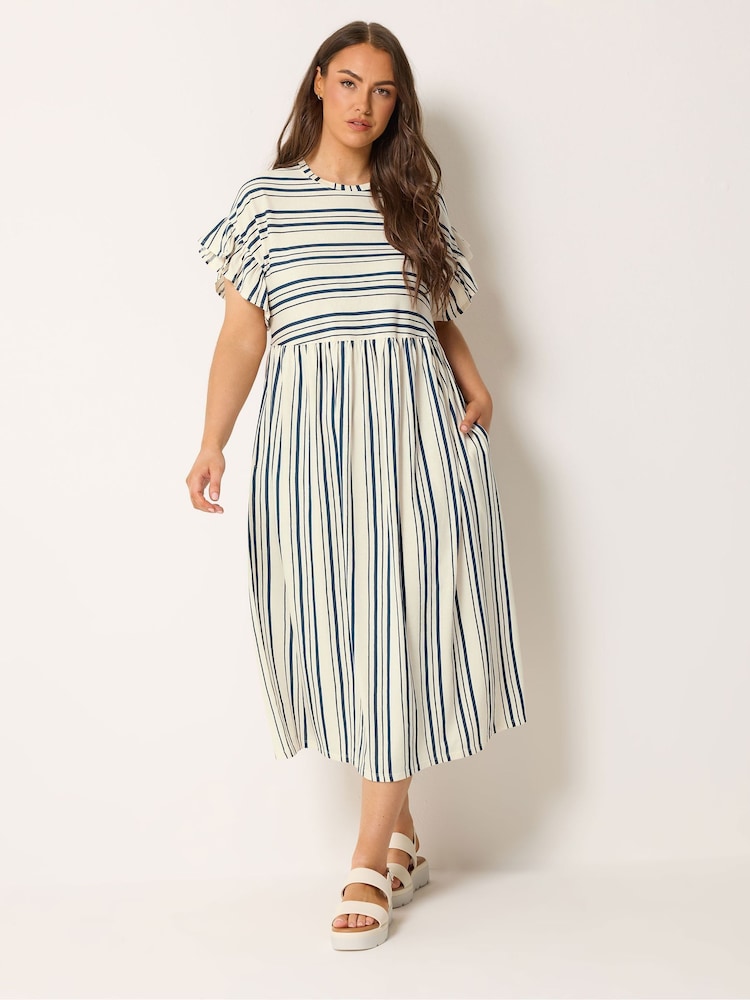 Buy Yours Curve Blue Frilled Sleeve Stripe Dress from Next USA