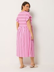 Рожевий - Yours Curve Frilled Sleeve Stripe Dress - Image 3 of 5