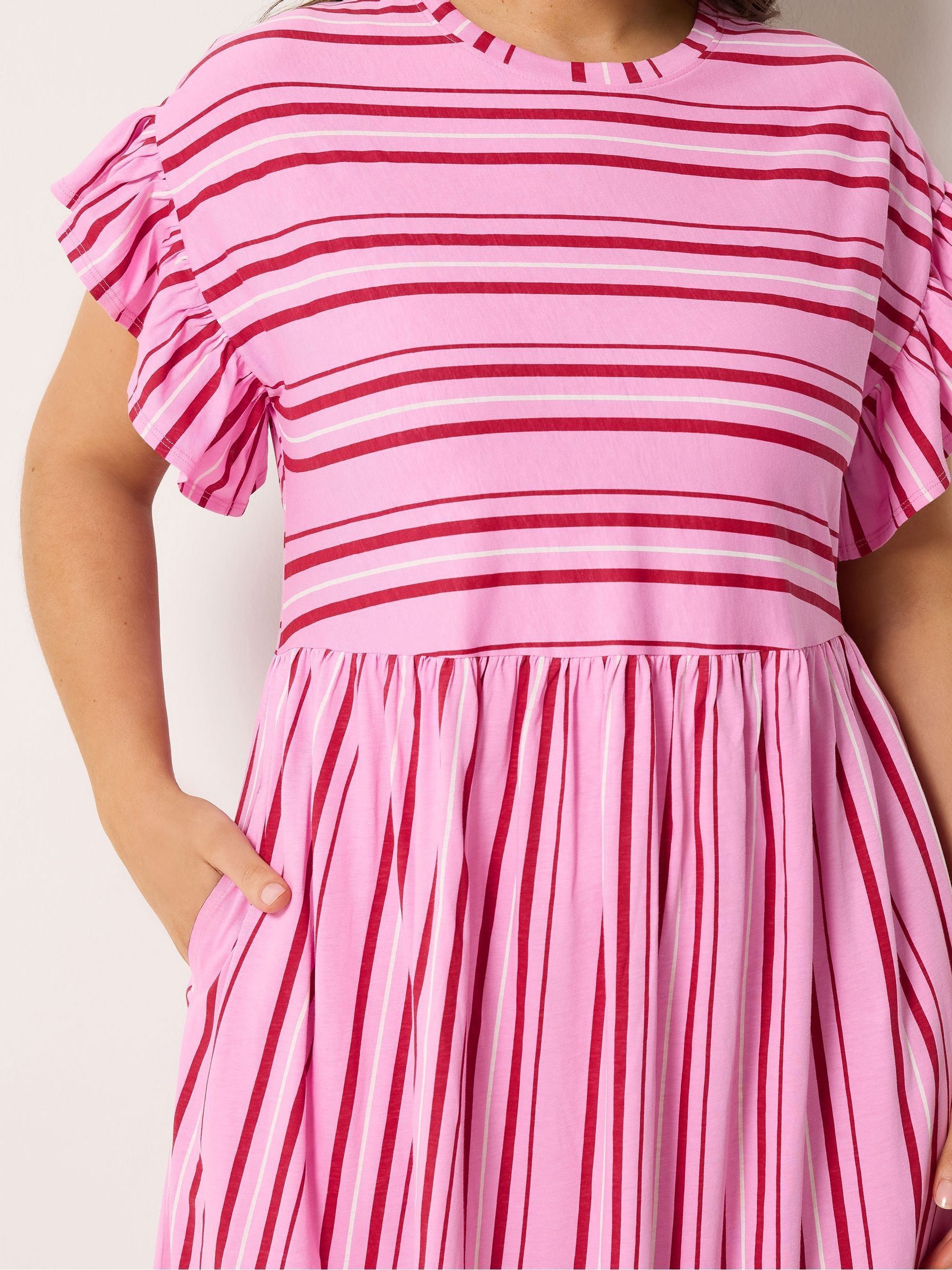 Buy Yours Curve Pink Frilled Sleeve Stripe Dress from the Next UK