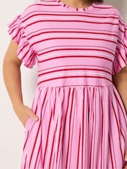 Рожевий - Yours Curve Frilled Sleeve Stripe Dress - Image 4 of 5