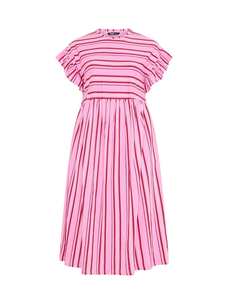 Рожевий - Yours Curve Frilled Sleeve Stripe Dress - Image 5 of 5