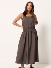 PixieGirl Petite Brown V-Neck Midi Dress - Image 1 of 5