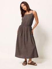 PixieGirl Petite Brown V-Neck Midi Dress - Image 2 of 5
