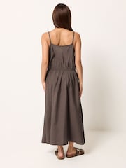 PixieGirl Petite Brown V-Neck Midi Dress - Image 3 of 5