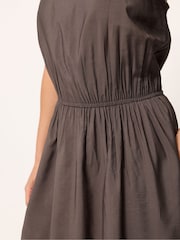 PixieGirl Petite Brown V-Neck Midi Dress - Image 4 of 5