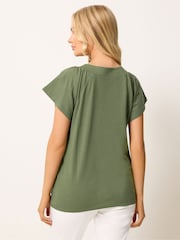 M&Co Green Embroidered V Neck Trim T-Shirt - Image 3 of 5