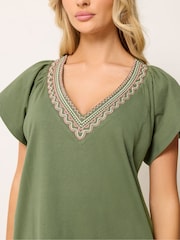 M&Co Green Embroidered V Neck Trim T-Shirt - Image 4 of 5