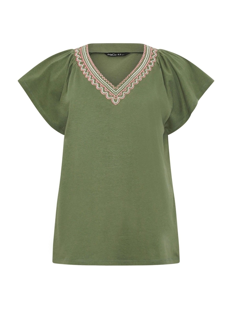M&Co Green Embroidered V Neck Trim T-Shirt - Image 5 of 5 M&Co Green Embroidered V Neck Trim T-Shirt - Image 5 of 5