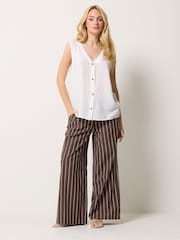 M&Co Brown Striped Linen Blend Tapered Cropped Trousers - Image 2 of 5