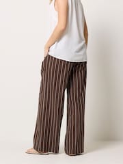 M&Co Brown Striped Linen Blend Tapered Cropped Trousers - Image 3 of 5