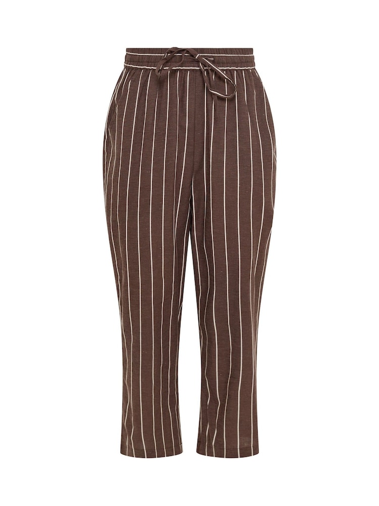M&Co Brown Striped Linen Blend Tapered Cropped Trousers - Image 5 of 5 M&Co Brown Striped Linen Blend Tapered Cropped Trousers - Image 5 of 5