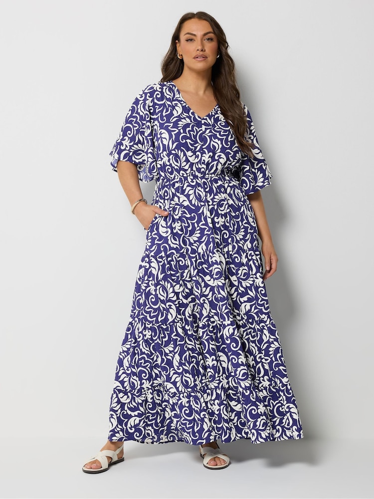 Yours Curve Blue Textured Maxi Dress - Image 1 of 5