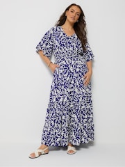 Yours Curve Blue Textured Maxi Dress - Image 2 of 5