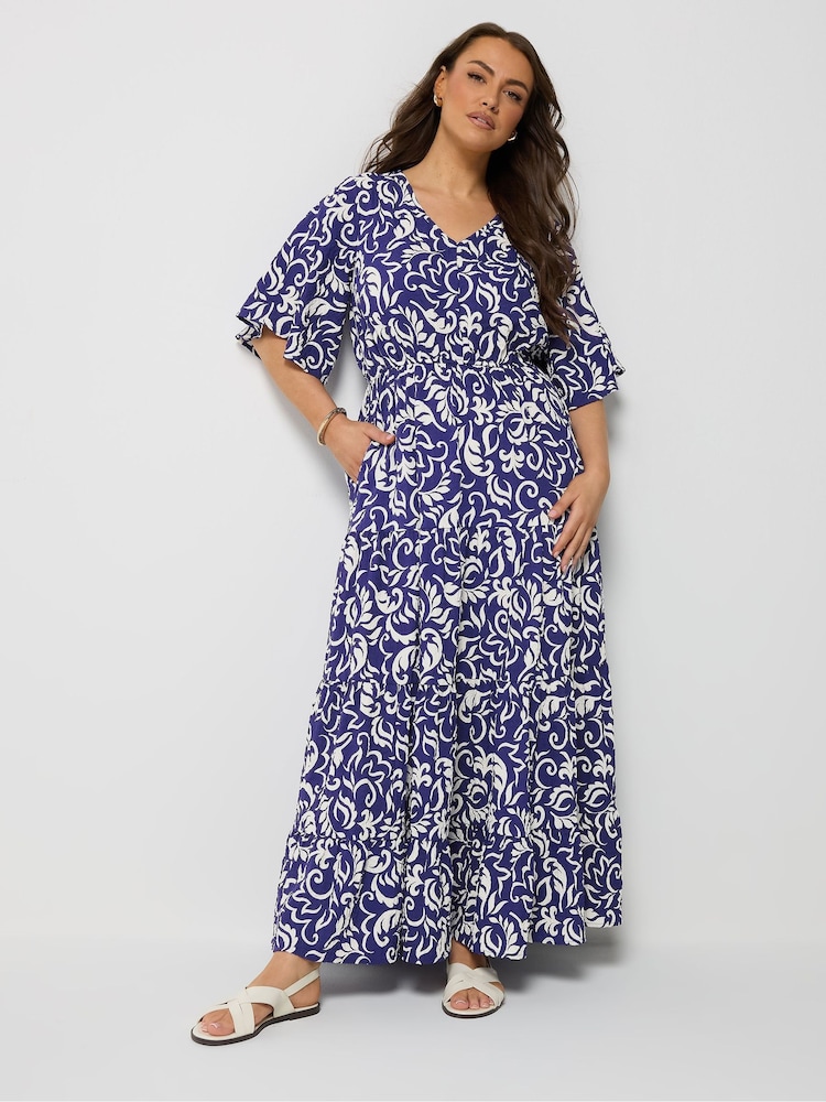 Yours Curve Blue Textured Maxi Dress - Image 2 of 5