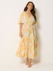 Yours Curve Yellow Angel Sleeve Tiered Dress - Image 2 of 5