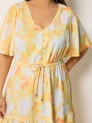 Yours Curve Yellow Angel Sleeve Tiered Dress - Image 4 of 5