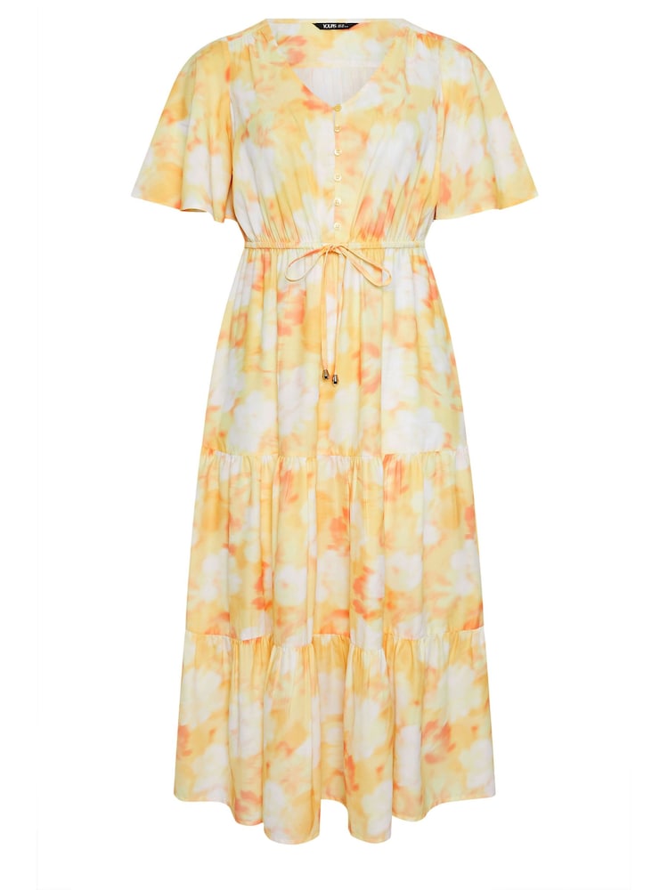 Yours Curve Yellow Angel Sleeve Tiered Dress - Image 5 of 5 Yours Curve Yellow Angel Sleeve Tiered Dress - Image 5 of 5
