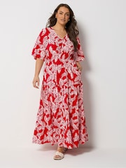 Yours Curve Red Textured Maxi Dress - Image 1 of 5