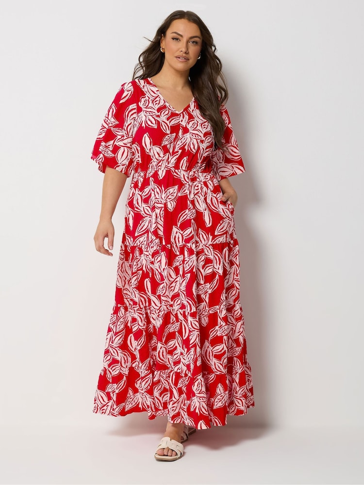 Yours Curve Red Textured Maxi Dress - Image 1 of 5