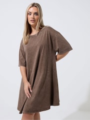 Yours Curve Brown Limited Acid Wash Dress - Image 1 of 5