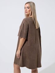 Yours Curve Brown Limited Acid Wash Dress - Image 3 of 5