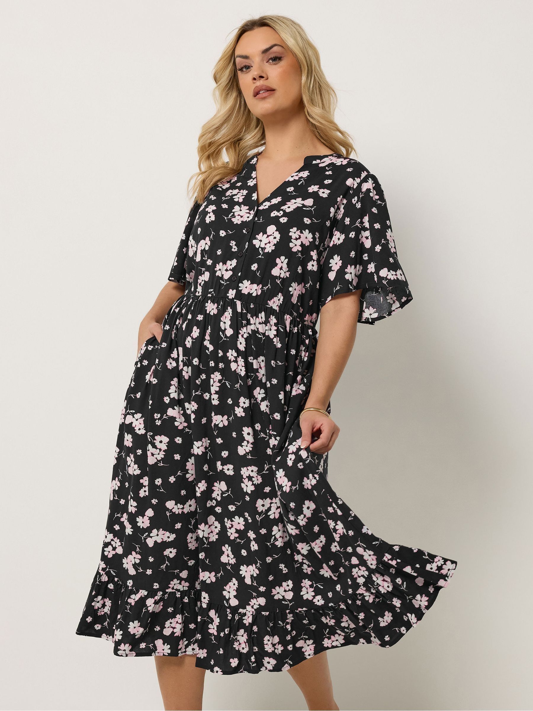 Yours Curve Women's Black Half Placket Dress