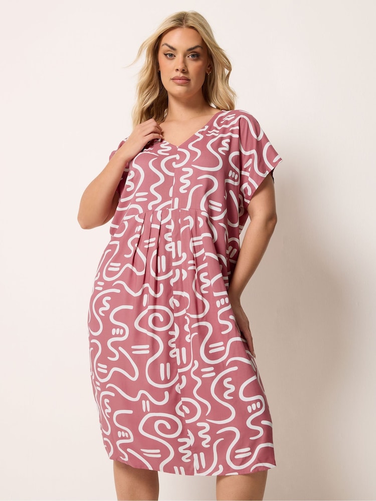 Yours Curve Pink Pleated Front Dress - Image 1 of 5