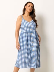 Blau - Yours Curve Gingham Linen Blend Button Sundress - Bild 1 von 5
