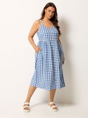 Blau - Yours Curve Gingham Linen Blend Button Sundress - Bild 2 von 5