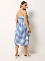 Blau - Yours Curve Gingham Linen Blend Button Sundress - Bild 3 von 5