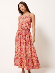 PixieGirl Petite Orange V-Neck Midi Dress - Image 1 of 5