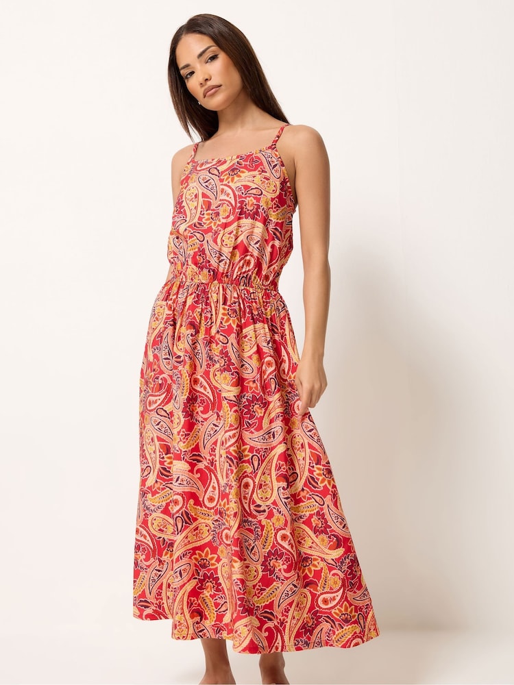 PixieGirl Petite Orange V-Neck Midi Dress - Image 1 of 5