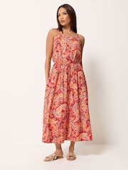PixieGirl Petite Orange V-Neck Midi Dress - Image 2 of 5