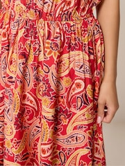 PixieGirl Petite Orange V-Neck Midi Dress - Image 4 of 5