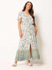 Yours Curve Green Boho Border Maxi Dress - Image 1 of 5