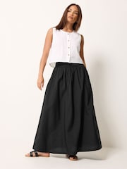 PixieGirl Petite Black Shirred Waist Midi Skirt - Image 1 of 5