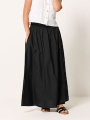 PixieGirl Petite Black Shirred Waist Midi Skirt - Image 2 of 5