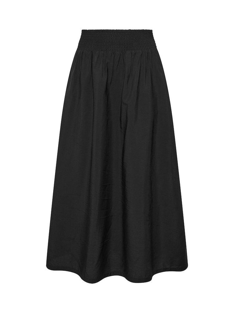 PixieGirl Petite Black Shirred Waist Midi Skirt - Image 5 of 5
