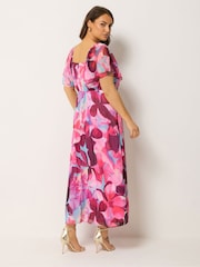 Yours Curve Pink Floral Angel Sleeve Dress - Image 3 of 5