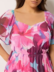 Yours Curve Pink Floral Angel Sleeve Dress - Image 4 of 5