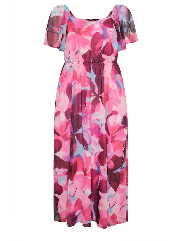 Yours Curve Pink Floral Angel Sleeve Dress - Image 5 of 5
