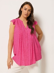 Yours Curve Pink Pintuck Frill Sleeve Blouse - Image 1 of 5