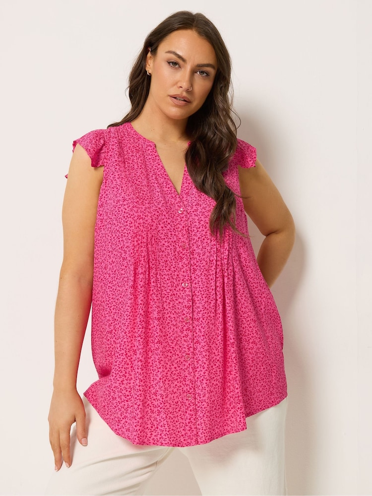 Yours Curve Pink Pintuck Frill Sleeve Blouse - Image 1 of 5