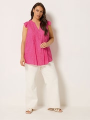 Yours Curve Pink Pintuck Frill Sleeve Blouse - Image 2 of 5