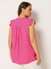 Yours Curve Pink Pintuck Frill Sleeve Blouse - Image 3 of 5