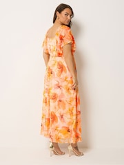 Yours Curve Orange Floral Angel Sleeve Dress - Image 3 of 5