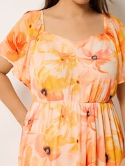 Yours Curve Orange Floral Angel Sleeve Dress - Image 4 of 5