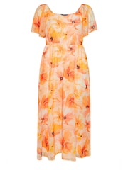 Yours Curve Orange Floral Angel Sleeve Dress - Image 5 of 5