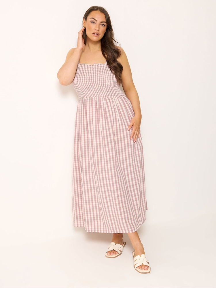 Yours Curve Pink Shirred Sundress - Image 2 of 5 Yours Curve Pink Shirred Sundress - Image 2 of 5