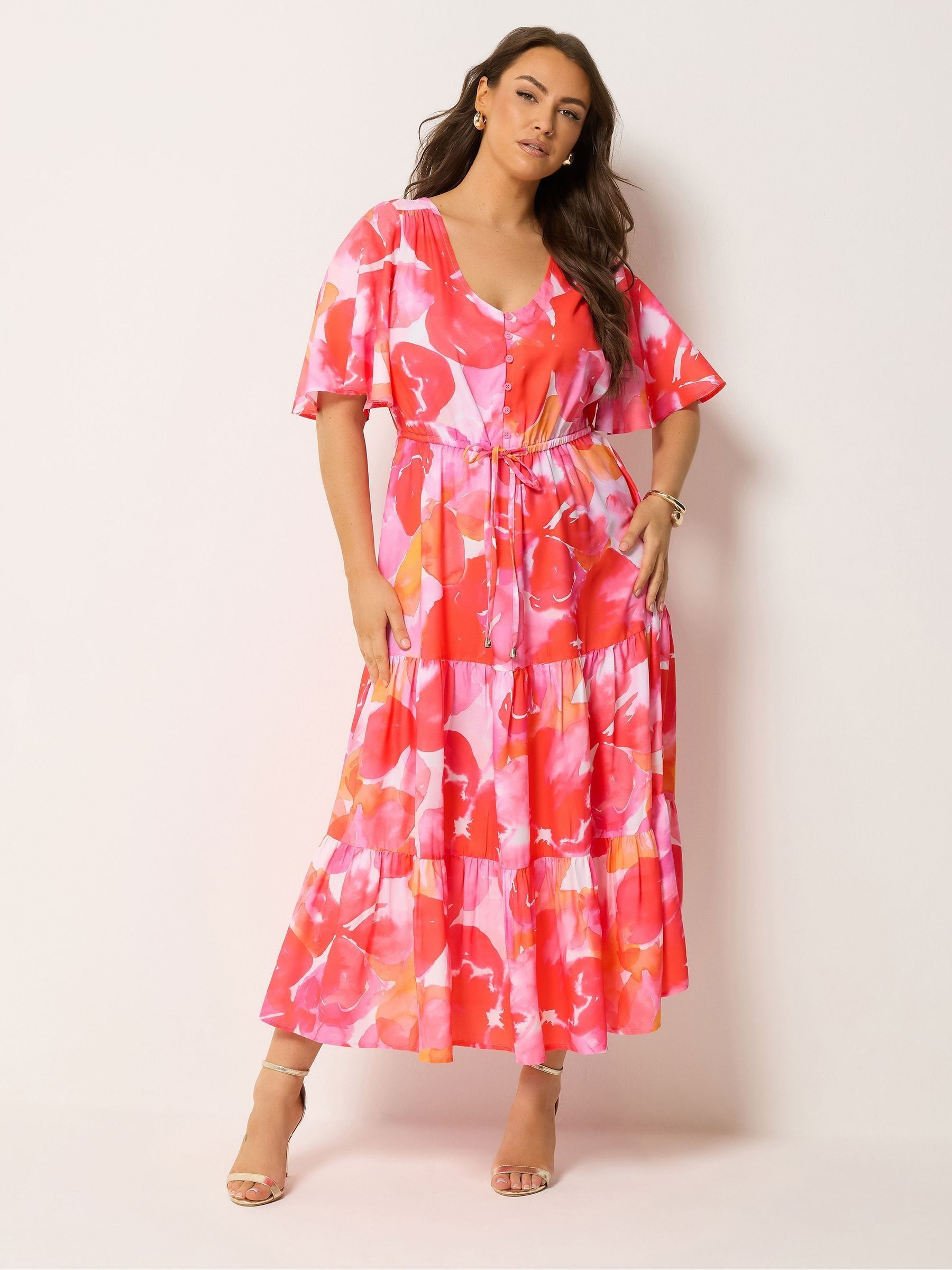 Buy Yours Curve Pink Angel Sleeve Tiered Dress from Next USA